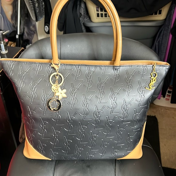 YVES SAINT LAURENT YSL Black / Brown Leather Tote bag One Shoulder Bag Vintage 2 - Picture 3 of 15